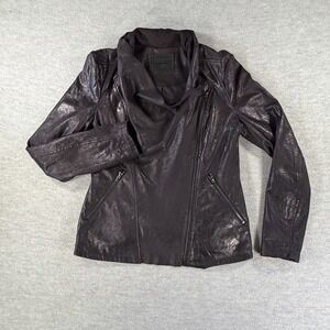 BlankNYC Moto Jacket Womens M Black Asym Zip Moto Lightweight Metallic Biker Y2K